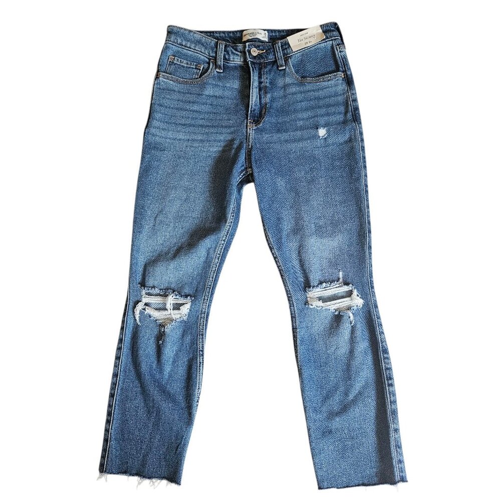 Abercrombie & Fitch The Skinny High Rise Distressed Blue Denim Jeans Womens 26/2
